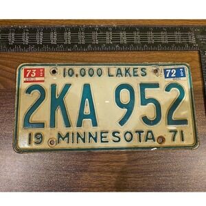 1971 1972 1973 Minnesota License Plate 2KA952 10000 Lakes‎ Vintage DMV Tag